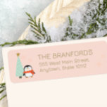 Étiquette Cute Christmas Penguin<br><div class="desc">Design de Noël mignon avec des symboles des fêtes comme les arbres de Noël,  pingouins,  cadeaux et saint.</div>