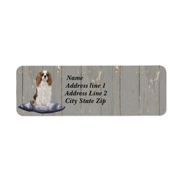 Étiquette Cute Cocker Spaniel Assis Sur Un Coussin Bleu (Devant)