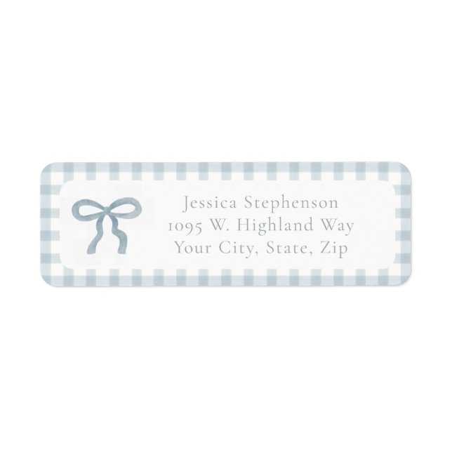 Étiquette Cute Coquette Bow Blue Gingham Return Address  (Devant)