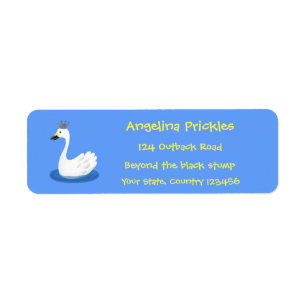 Étiquette Cute cygne blanc avec dessin de la couronne
