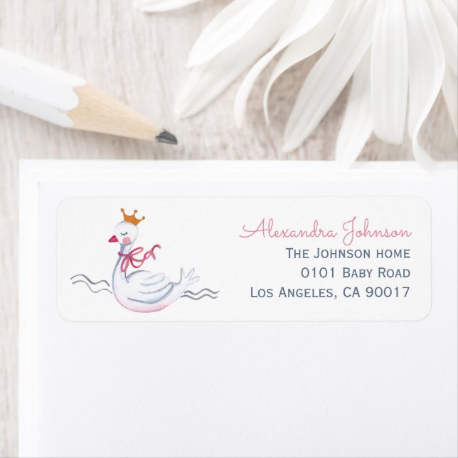 Étiquette Cute cygne rose & couronne solaire fleurie avec mo (En situation)