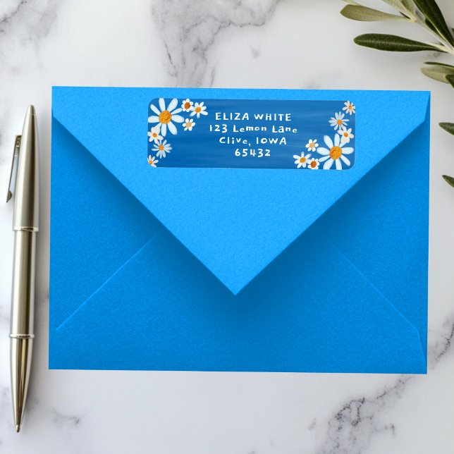 Étiquette Cute Daisies Gouache Custom Blue Adresse de retour (Cute Daisies Gouache Custom Blue Return Address Label Sticker
)