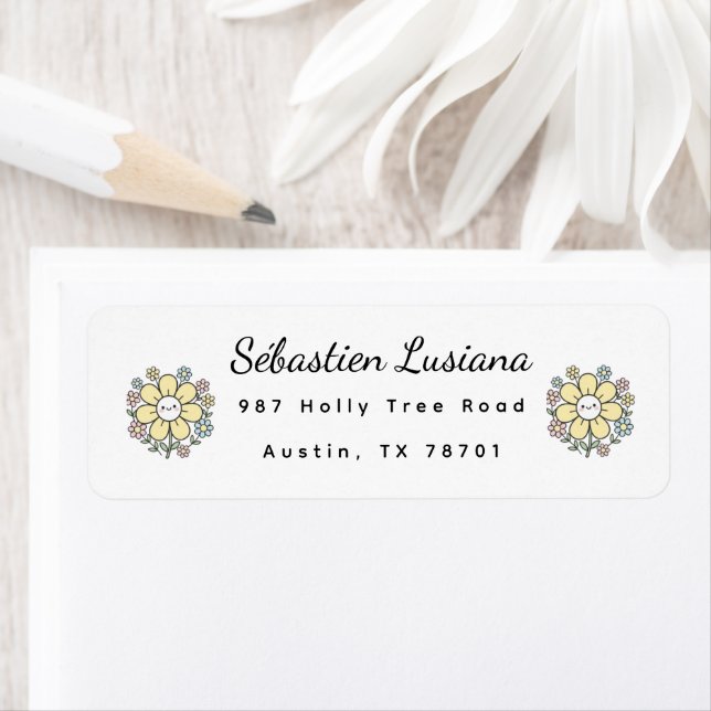 Étiquette Cute Daisy Return Address Label (En situation)