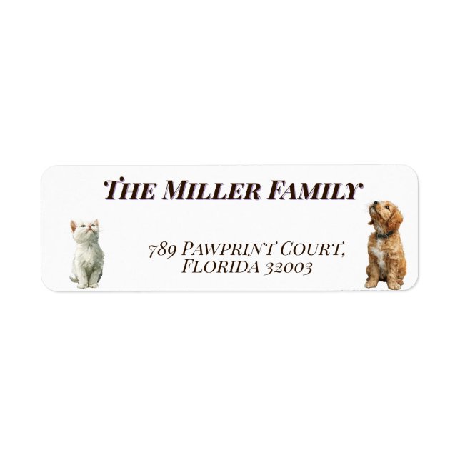 Étiquette Cute dogs and cats look up Personalized (Devant)