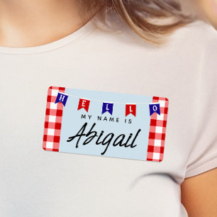 Étiquette Cute En vichy de pique-nique "Hello My Name Is"