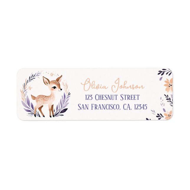 Étiquette Cute Fawn Boho Floral Design - Adresse de retour (Devant)