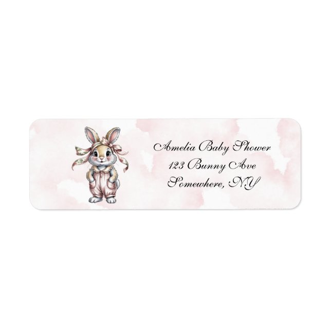 Étiquette Cute Floral Bunny Girl Baby Shower Address (Devant)