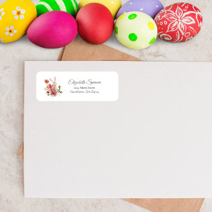 Étiquette Cute Floral Bunny Rabbit Return Address