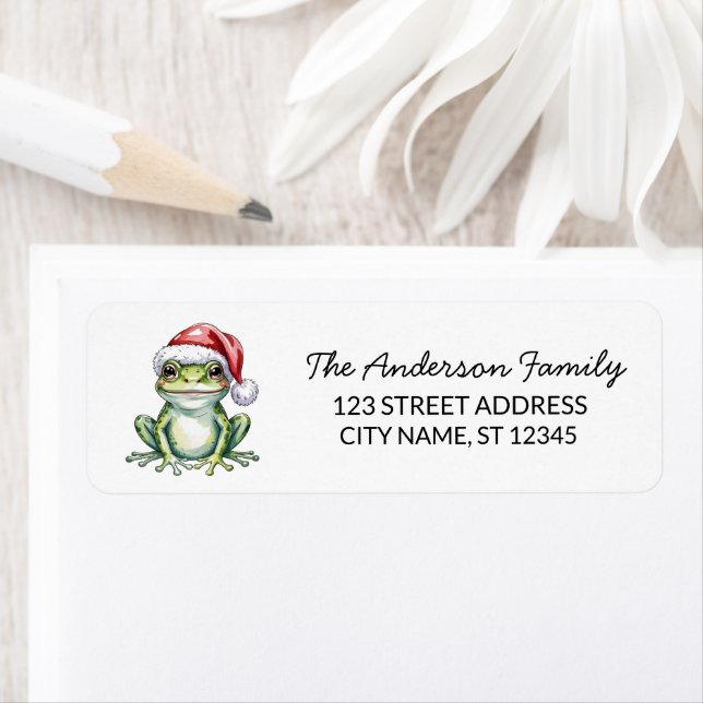 Étiquette Cute Frog Santa Hat Christmas Adresse de retour (En situation)