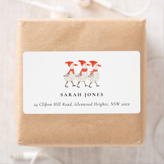 Étiquette Cute Funny Red Winter Quacking Christmas Canards (En situation)