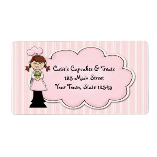 Étiquette Cute Girl Chef, Cupcake, Rose