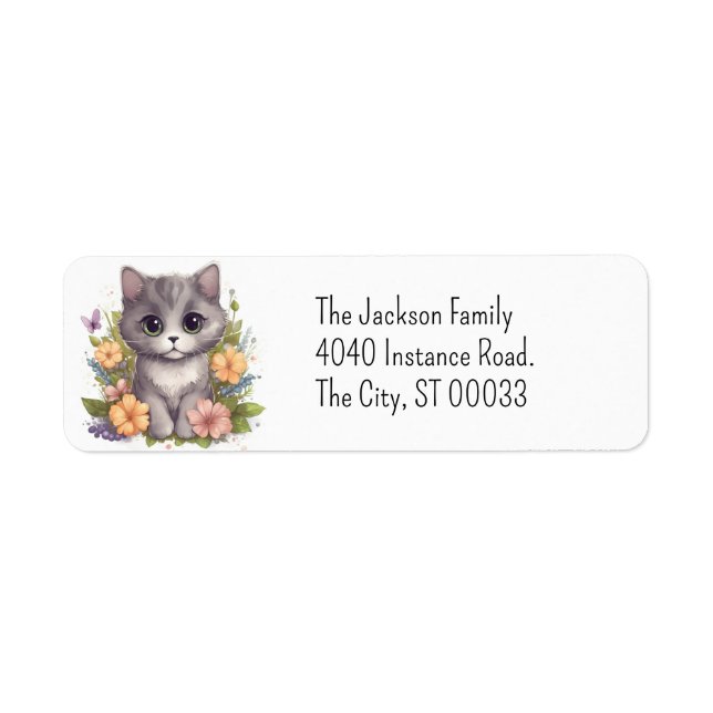 Étiquette Cute Gray Kitty Kawaii Chibi (Devant)