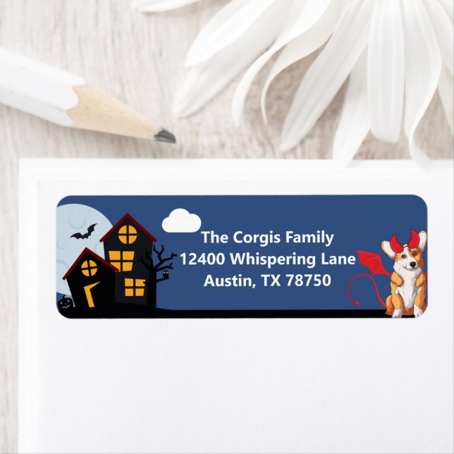 Étiquette Cute Halloween Corgi Maison Éffrayante Adresse de  (En situation)