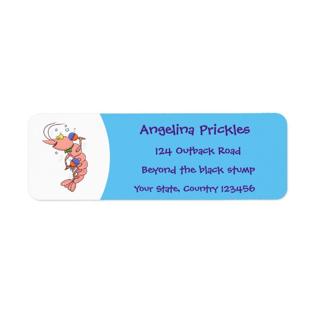 Étiquette Cute happy shrimp, dessin animé de crevettes (Devant)