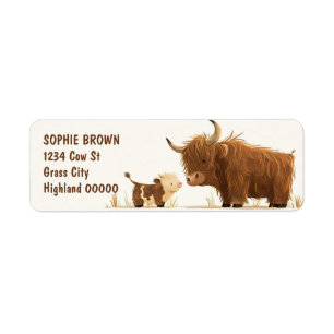 Étiquette Cute Highland Cow & Calf Farm Animal Adresse de re