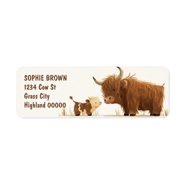 Étiquette Cute Highland Cow & Calf Farm Animal Adresse de re (Devant)