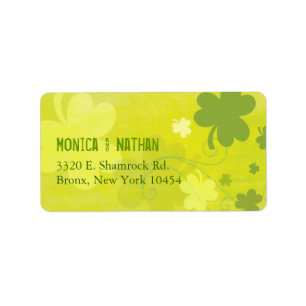 Étiquette Cute Irish Shamrocks Green Wedding Address