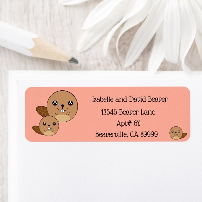 Étiquette Cute Kawaii Beaver Animal Adresse de retour Label (En situation)