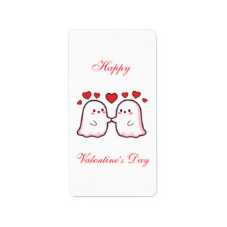 Étiquette Cute Kawaii Ghost Couple Valentine’s Day Card