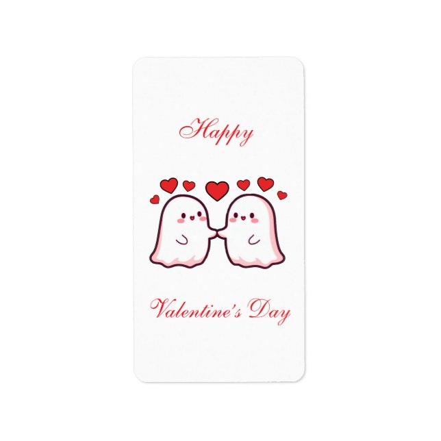 Étiquette Cute Kawaii Ghost Couple Valentine’s Day Card (Devant)