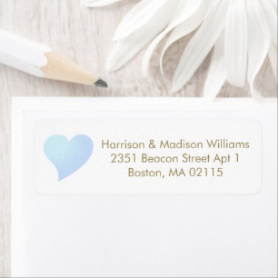 Étiquette Cute light blue heart custom gold Return Address
