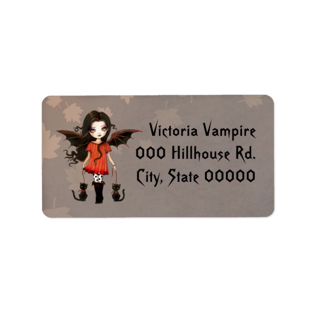 Étiquette Cute Little Vampire et chats Halloween (Devant)
