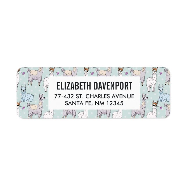 Étiquette Cute Llama Motif Pois (Devant)