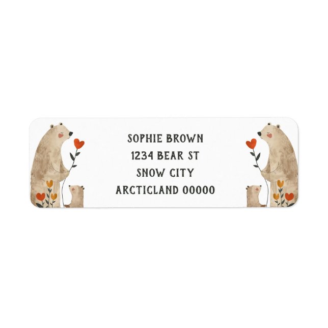 Étiquette Cute Ours Polaire Famille Aquarelle Adresse de ret (Devant)