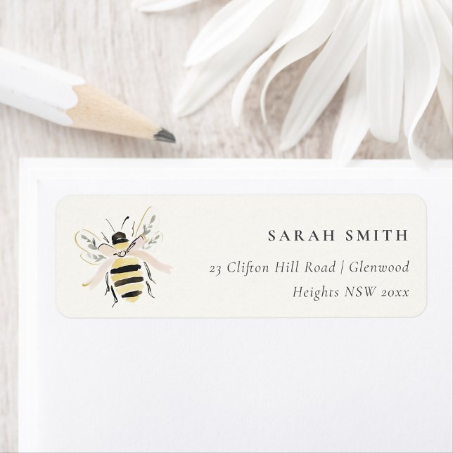Étiquette Cute Pastel Bumble Bee Neutral Address (En situation)