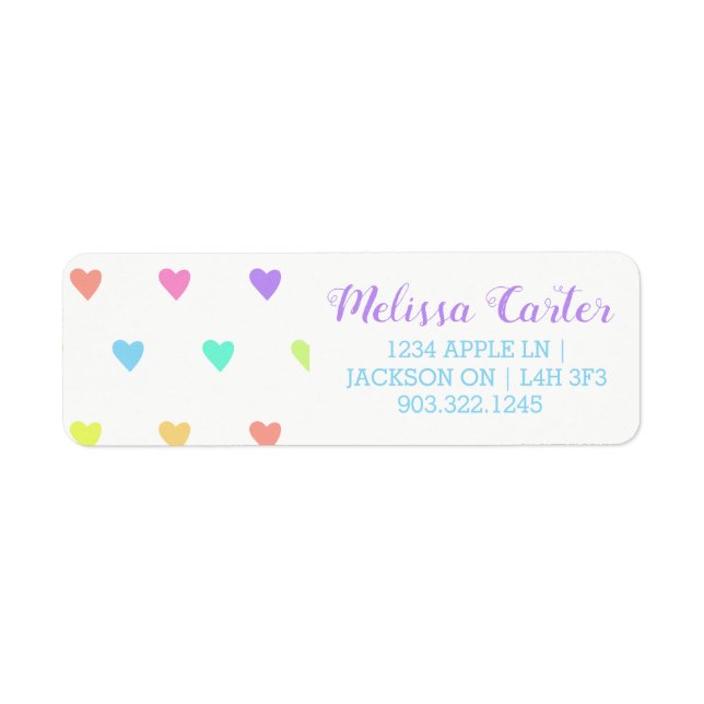 Étiquette Cute Pastel Rainbow Hearts Motif (Devant)