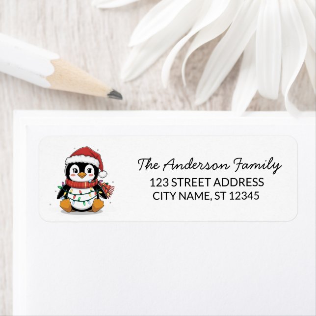 Étiquette Cute Penguin à Santa Hat Noël Retour Adresse (En situation)