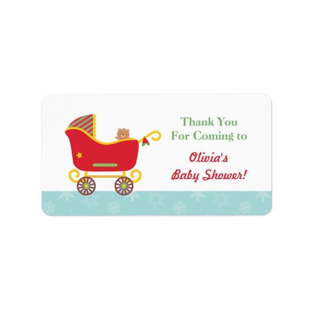 Étiquette Cute Père Noël Sleigh Baby Stroller Merci Étiquett (Devant)