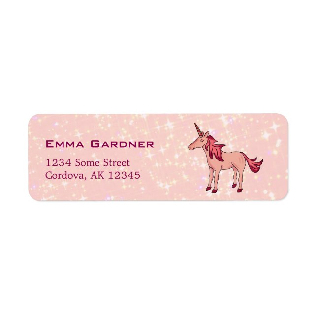 Étiquette Cute Pink Unicorn Sparkles Adresse de retour (Devant)