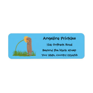 Étiquette Cute prairie dog sniffing flower cartoon