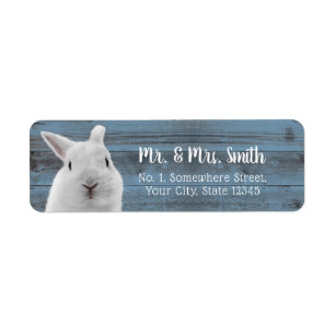 Étiquette Cute Rabbit Dusty Blue Barn Baby shower en bois