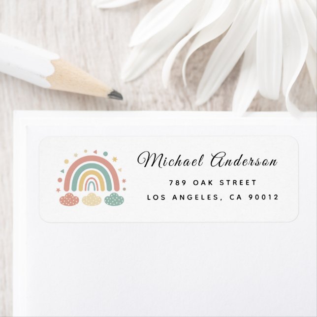 Étiquette Cute  Rainbow Baby Shower Return Address Label (En situation)