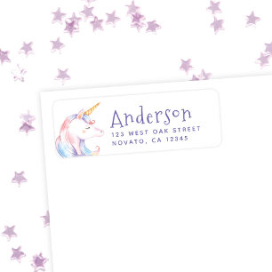 Étiquette Cute Rainbow Unicorn Anniversaire Adresse de retou