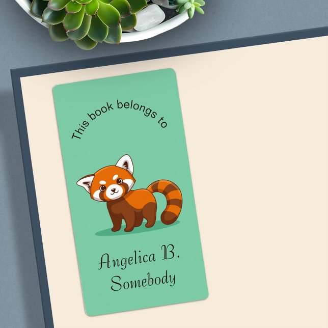 Étiquette Cute Red Panda Green Bookplate (Créateur téléchargé)