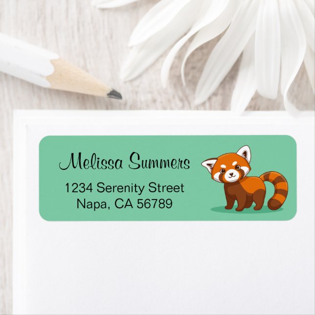 Étiquette Cute Red Panda on Green (En situation)
