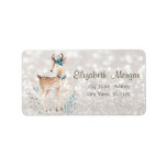 Étiquette Cute Reindeer,Glittery Bokeh<br><div class="desc">Adorable pine trees and gold deer on glittery bokeh background. An elegant and sophisticated design. Customize with your name and address details.</div>