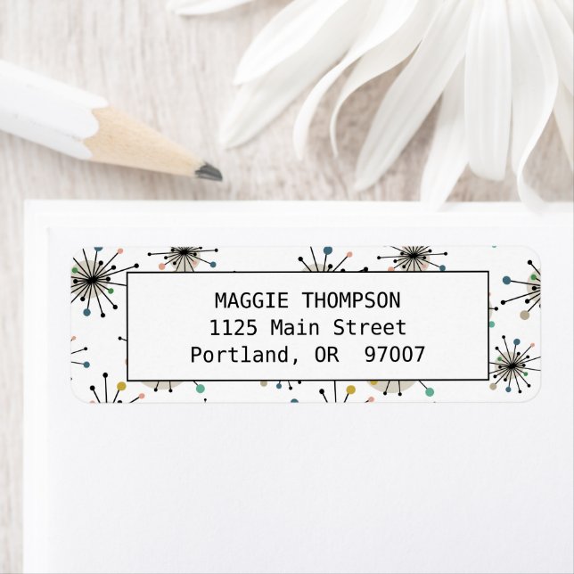 Étiquette Cute Retro Mid Century Starburst atomique (En situation)