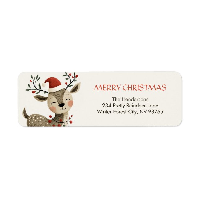 Étiquette Cute Retro Reindeer Christmas Return Address Label (Devant)