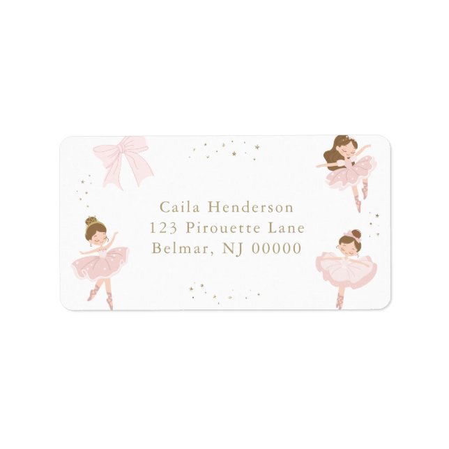 Étiquette Cute Rose Bow Ballerina Anniversaire Adresse de re (Devant)