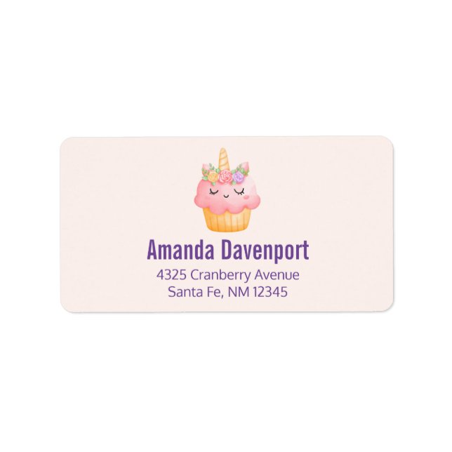 Étiquette Cute rose Cupcake Unicorn avec Rose (Devant)