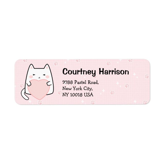 Étiquette Cute Rose Kawaii Cats Sparkle Adresse de retour (Devant)