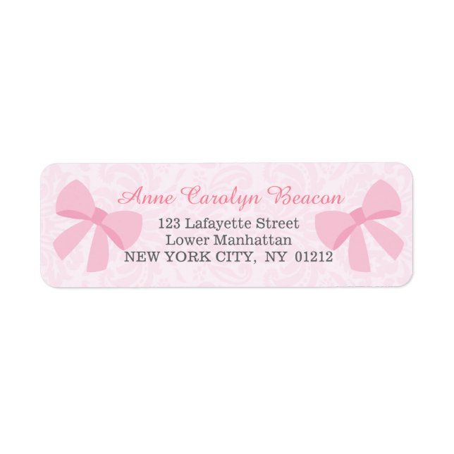 Étiquette Cute rose Ruban Bow Damask Personnalisé (Devant)