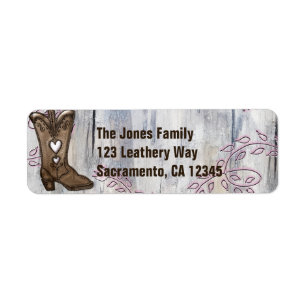 Étiquette Cute Rustic Coeur Rose Cowgirl Boots Fête des mari