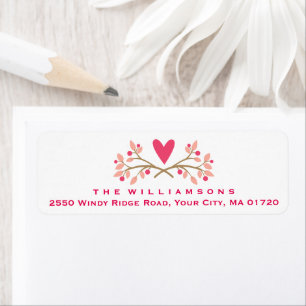 Étiquette Cute Rustic Heart et Floral Berries Personnalisé