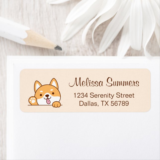 Étiquette Cute Shiba Inu Corgi Chien Beige Adresse de retour (En situation)