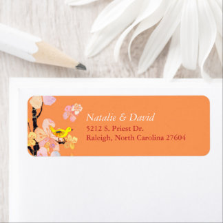 Étiquette Cute Spring Bird Orange Mariage Adresse de retour